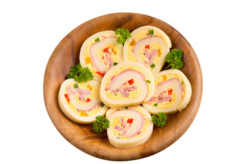 homemade roulade with cheese and ham