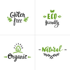 Hand drawn Eco lettering. Vector Bio organic green set.