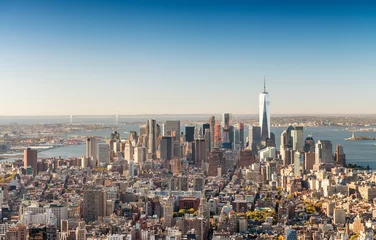 Fotobehang Aerial panoramic view of Midtown and Downtown Manhattan on a bea © jovannig
