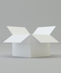 White cardboard box. High resolution. Studio 3d rendering on gray background