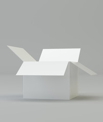 Open box cardboard in studio. High resolution. 3d rendering on gray background