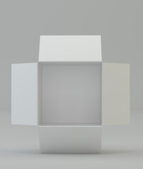 Open white box. Top view. 3d rendering