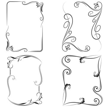 Black and white floral vector frame templates.