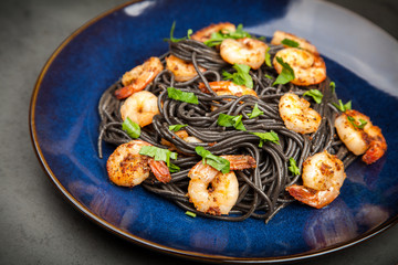Black pasta with shrimps