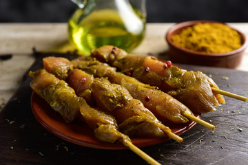 spiced chicken meat skewers