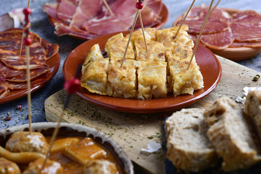 assortment of spanish cold meats and tapas