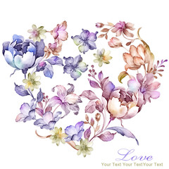 watercolor illustration flowers in simple background - 136055420