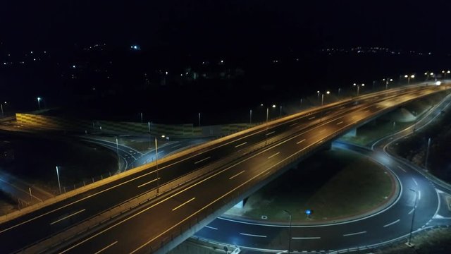 aerial view of highway empty road city  street in night