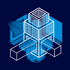 3D engineering vector, abstract shape made using cubes and geome