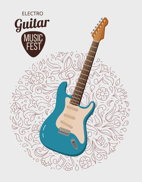 Electric guitar, flat design, rock music poster, isolated on white background. Vector illustration icon