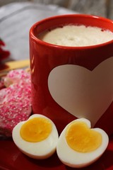 Heart shaped egg and Cooffe latte  / Breakfast for Valentine's day