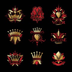Royal symbols, Flowers, floral and crowns, emblems set. Heraldic