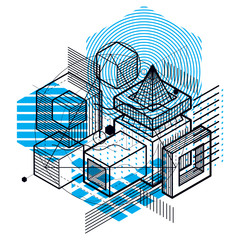 Abstract isometrics background, 3d vector layout. Composition of