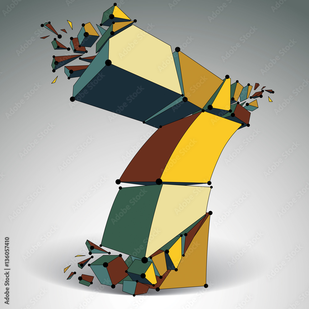 Poster 3d vector digital wireframe number 7 broken into different parti