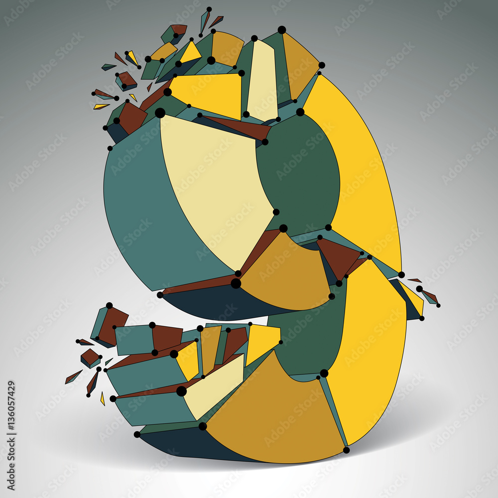 Fototapete 3d vector low poly number 9 with black connected lines and dots,