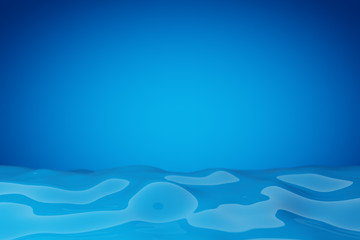 Abstract blue reflective wavy surface 3D background.
