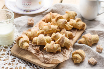 Shortcrust pastry crescent rolls croissants with brown sugar