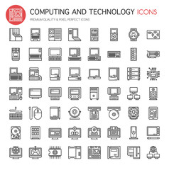 Computing and Technology , Thin Line and Pixel Perfect Icons