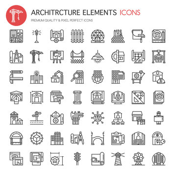 Architecture Elements , Thin Line and Pixel Perfect Icons
