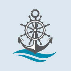 nautical emblem of anchor, compass and sea waves