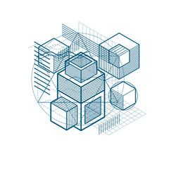 Lines and shapes abstract vector isometric 3d background. Layout