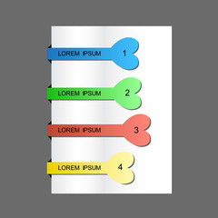 Obraz premium Colorful 3d numbered tabs with heart on the end. Labels, stickers or indications on the edge of a page.