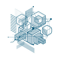 Isometric abstract background with lines and other different ele