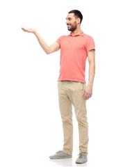 happy man holding something imaginary on hand