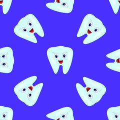 Vector seamless pattern with teeth on a blue background. Children's illustration on the theme of dentistry. The pattern of teeth.