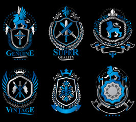 Set of vector vintage emblems created with decorative elements l