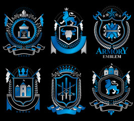 Set of vector vintage emblems created with decorative elements l