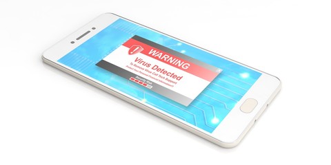 Virus alert on a smartphone screen. 3d illustration