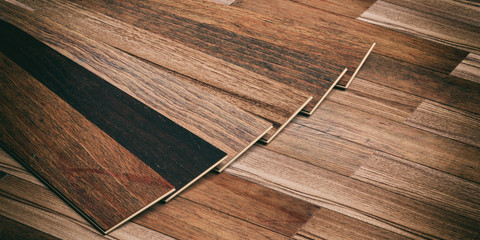 Laminate floor on wooden background. 3d illustration