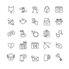Outline icons - valentine's day, love set