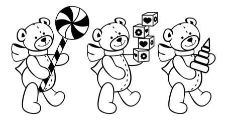 Contour image of teddy bears and other children toys.