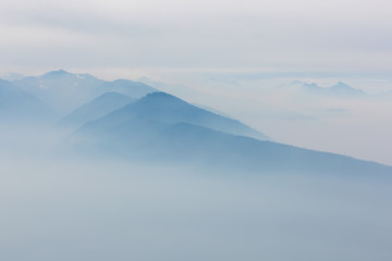 view at foggy mountains