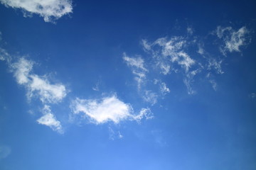 The blue sky and beautiful white clouds.