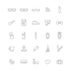 Set of linear hipster icons with different things (electronics, accessories and clothes).