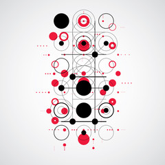 Vector Bauhaus abstract red background made with grid and overla