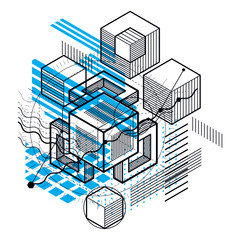 Isometric linear abstract vector background, lined abstraction.