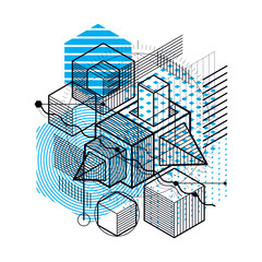 Abstract vector background with isometric lines and shapes. Cube