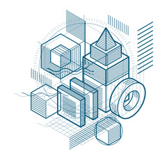 Isometric abstract background with lines and other different ele