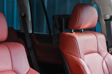 Leather car interior, red leather texture