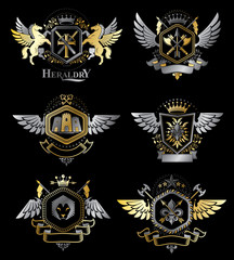 Vintage decorative heraldic vector emblems composed with element