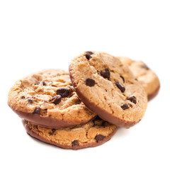 Chocolate chip cookie isolated on white background. Closeup of a