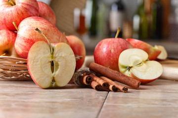 Juicy apples on a kitchen table