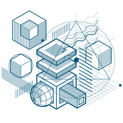 Abstract design with 3d linear mesh shapes and figures, vector i