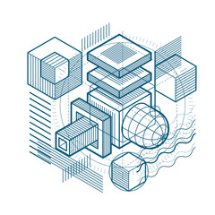 Isometric linear abstract vector background, lined abstraction.