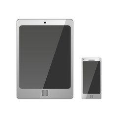 white tablet and smartphone vector mockup, phone and tablet realistic 3d template, isolated on white vector illustration