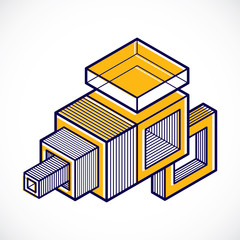 3d abstract isometric construction, vector polygonal shape.